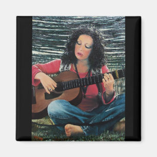 Woman Playing Music With Acoustic Guitar Magnet
