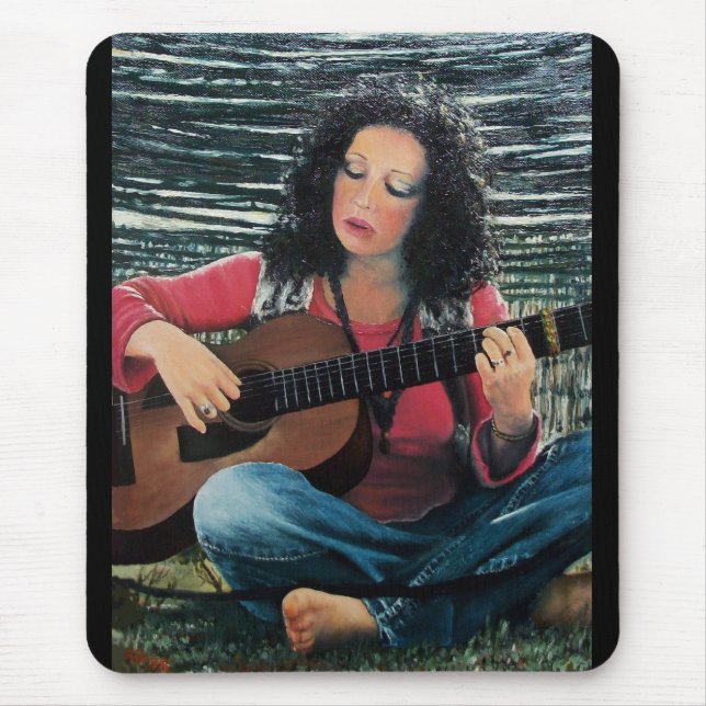 Woman Playing Music With Acoustic Guitar Mouse Mat (Front)