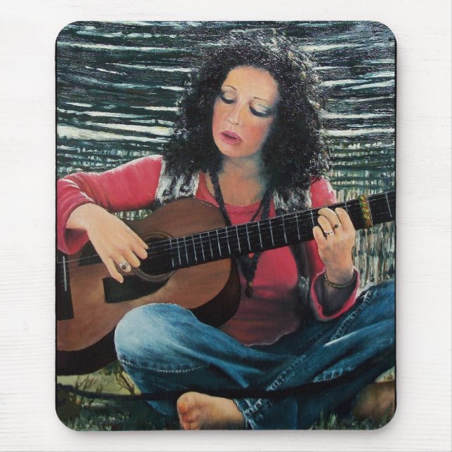 Woman Playing Music With Acoustic Guitar Mouse Mat (Front)