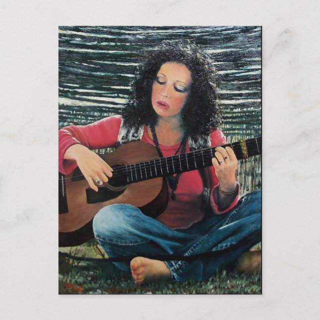 Woman Playing Music With Acoustic Guitar Postcard (Front)