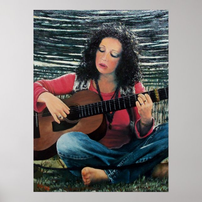 Woman Playing Music With Acoustic Guitar Poster (Front)