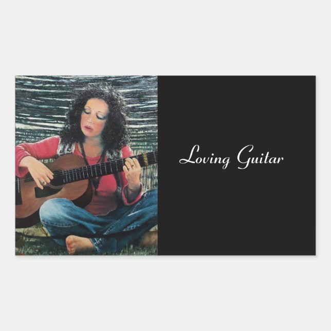 Woman Playing Music With Acoustic Guitar Rectangular Sticker (Front)