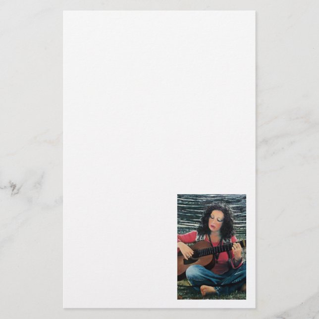 Woman Playing Music With Acoustic Guitar Stationery (Front)