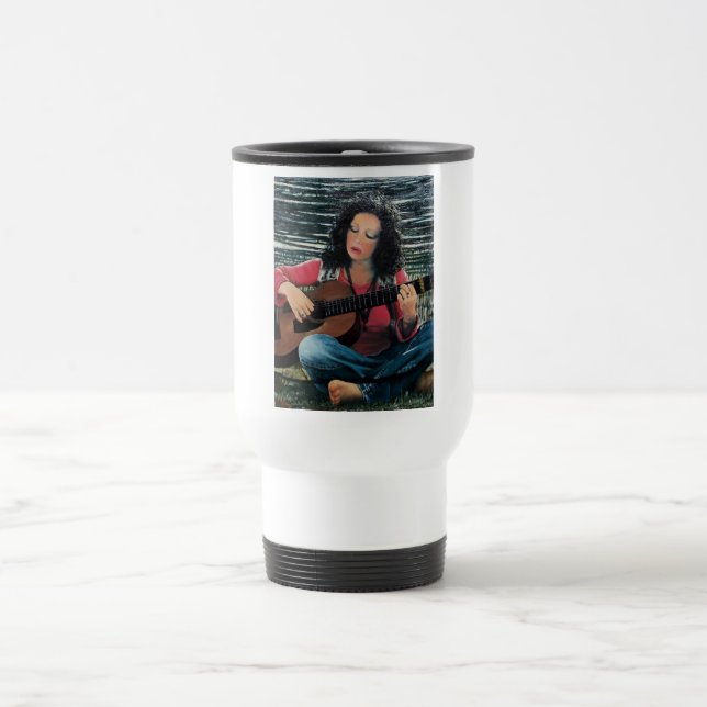 Woman Playing Music With Acoustic Guitar Travel Mug (Center)