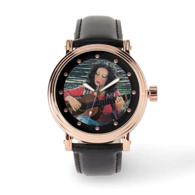 Woman Playing Music With Acoustic Guitar Watch (Front)