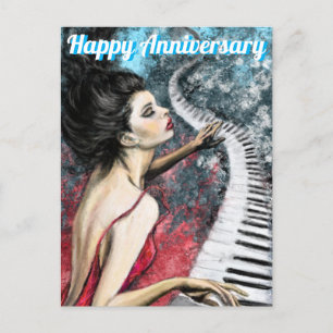 Woman Playing Piano Romantic Anniversary Card