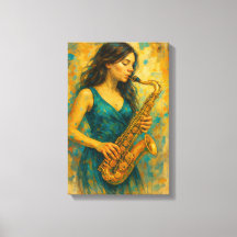 Woman Playing Saxophone in Colourful Abstract Styl
