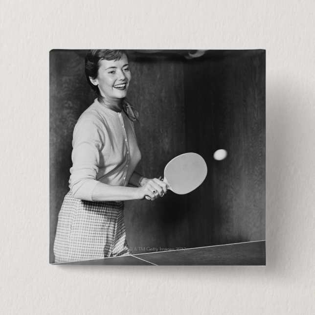 Woman Playing Table Tennis 15 Cm Square Badge (Front)