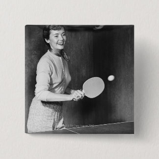 Woman Playing Table Tennis 15 Cm Square Badge