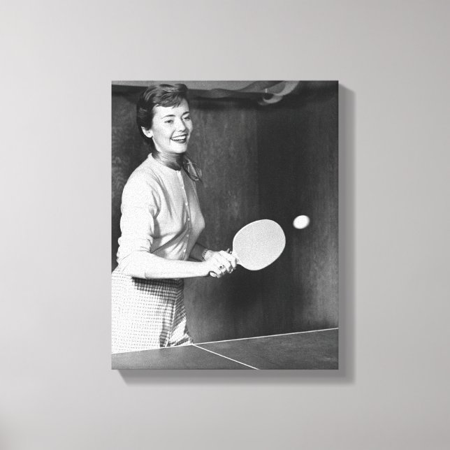 Woman Playing Table Tennis Canvas Print (Front)