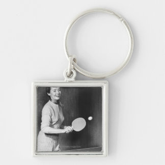Woman Playing Table Tennis Key Ring