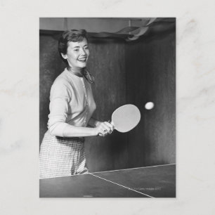 Woman Playing Table Tennis Postcard