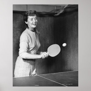 Woman Playing Table Tennis Poster