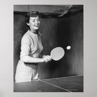 Woman Playing Table Tennis Poster