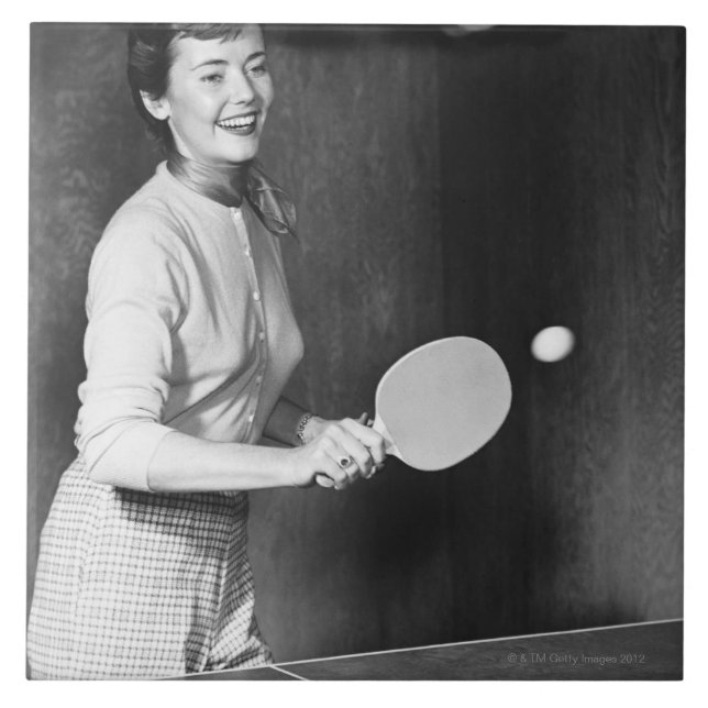 Woman Playing Table Tennis Tile (Front)