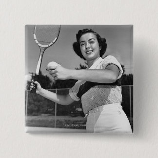 Woman Playing Tennis 3 15 Cm Square Badge