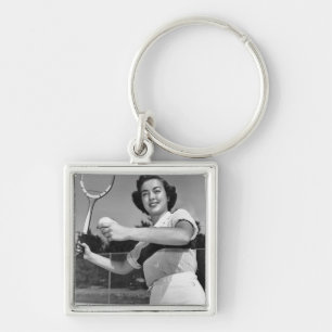 Woman Playing Tennis 3 Key Ring