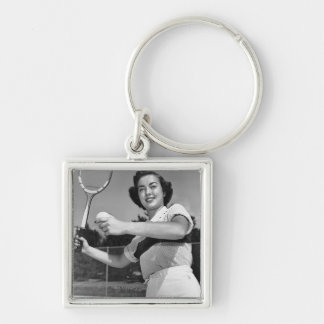 Woman Playing Tennis 3 Key Ring