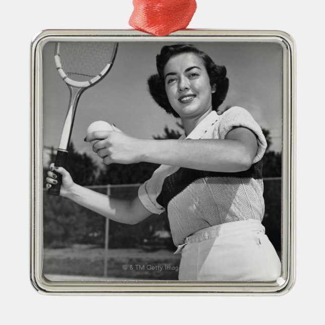 Woman Playing Tennis 3 Metal Tree Decoration (Front)