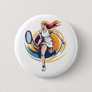 woman playing tennis 6 cm round badge