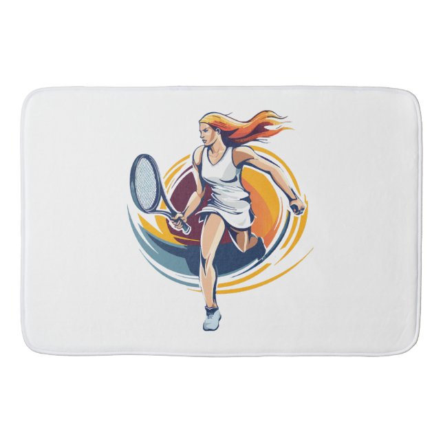 woman playing tennis bath mat (Front)