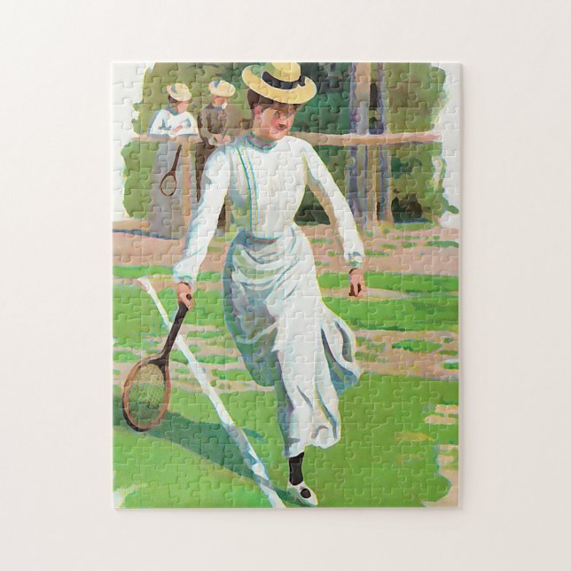 Woman playing tennis, circa 1900 jigsaw puzzle (Vertical)