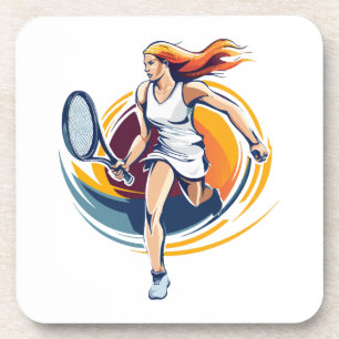 woman playing tennis coaster