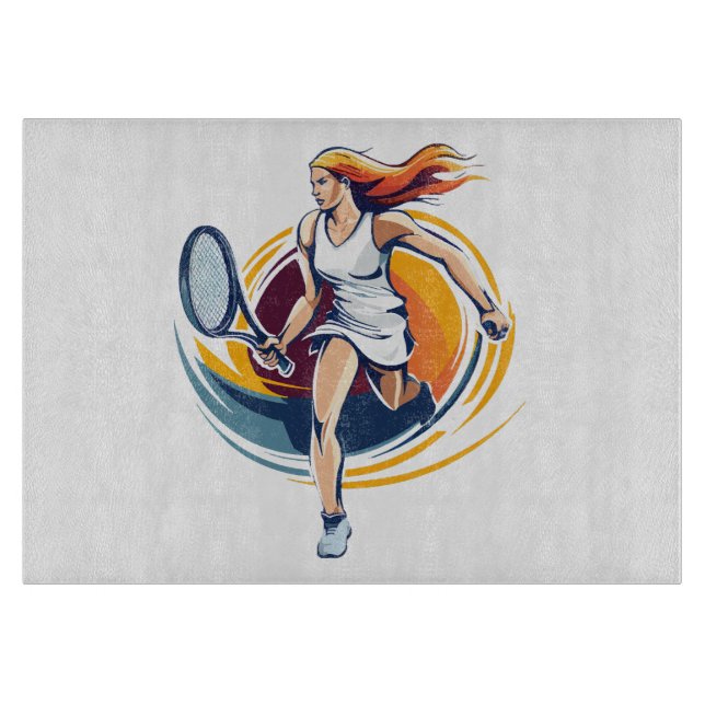 woman playing tennis cutting board (Front)