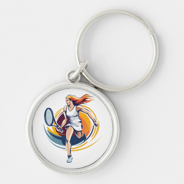 woman playing tennis key ring (Front)