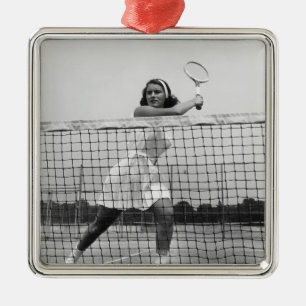 Woman Playing Tennis Metal Tree Decoration