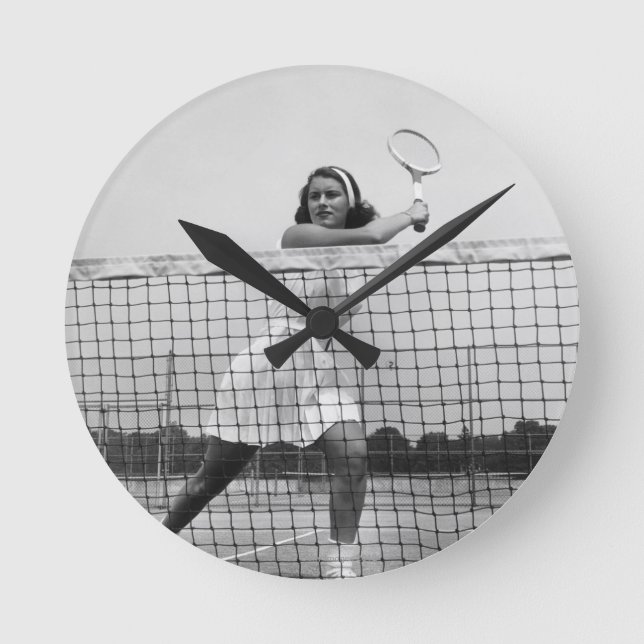 Woman Playing Tennis Round Clock (Front)
