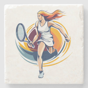 woman playing tennis stone coaster