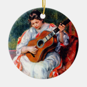 Woman Playing The Guitar by Pierre Renoir Ceramic Tree Decoration