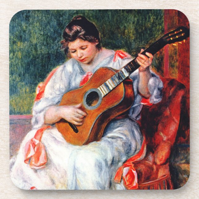 Woman Playing The Guitar by Pierre Renoir Coaster (Front)