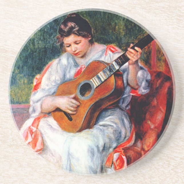 Woman Playing The Guitar by Pierre Renoir Coaster (Front)