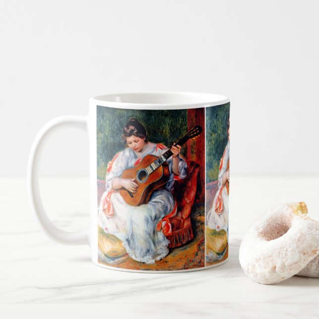 Woman Playing The Guitar by Pierre Renoir Coffee Mug (With Donut)