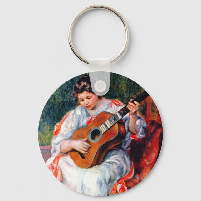 Woman Playing The Guitar by Pierre Renoir Key Ring (Front)