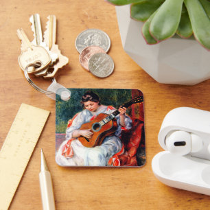 Woman Playing The Guitar by Pierre Renoir Key Ring