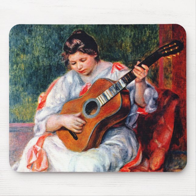 Woman Playing The Guitar by Pierre Renoir Mouse Mat (Front)