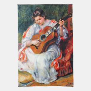 Woman Playing The Guitar by Pierre Renoir Tea Towel