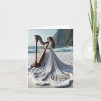 Woman Playing the Harp Note Card