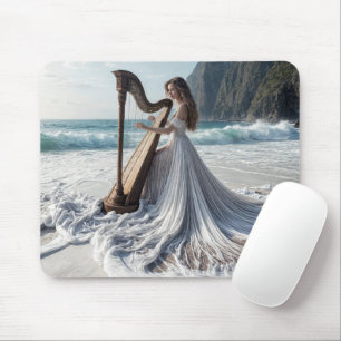 Woman Playing the Harp On the Seashore Mouse Mat