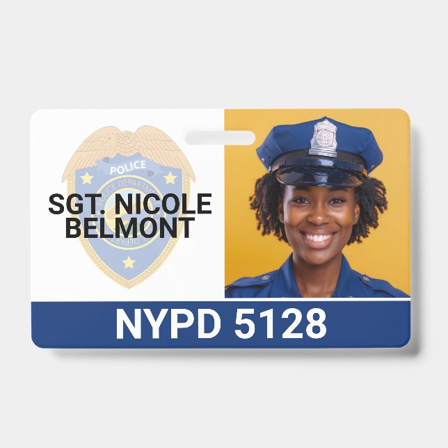 Woman Police Officer Smiling ID Badge (Front)