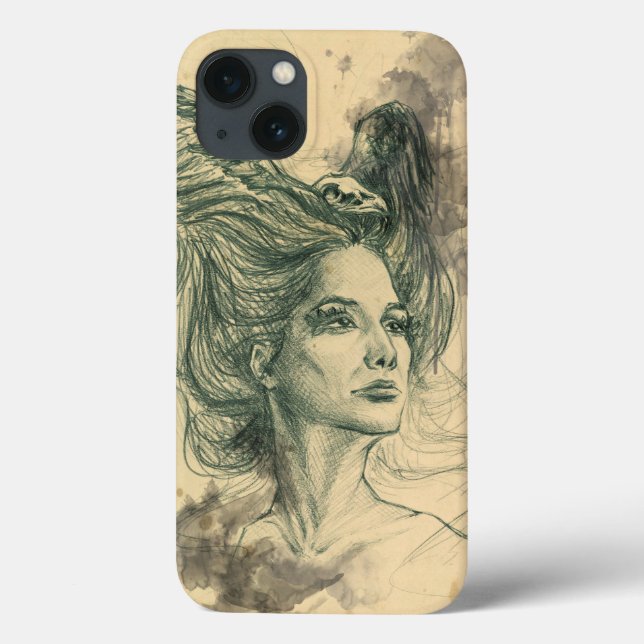 Woman portrait bird skull and wings Surreal art Case-Mate iPhone Case (Back)