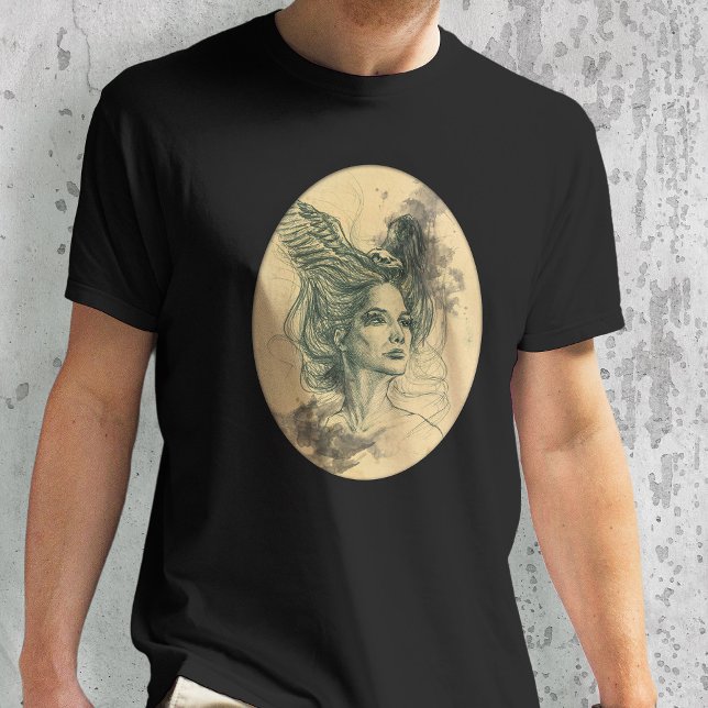 Woman portrait Bird skull Wings Surreal Fantasy T-Shirt (Creator Uploaded)
