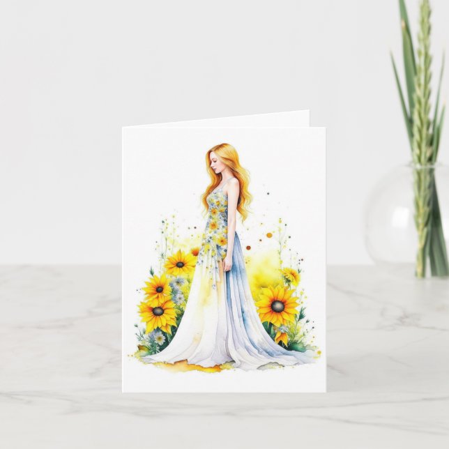 Woman Portrait K - Watercolors & Pen Card (Front)