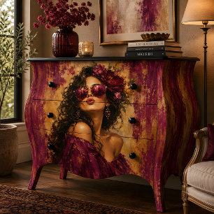 Woman Portrait Plum Floral Glamour Decoupage Tissue Paper