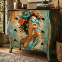 Woman Portrait Turquoise Floral Glamour