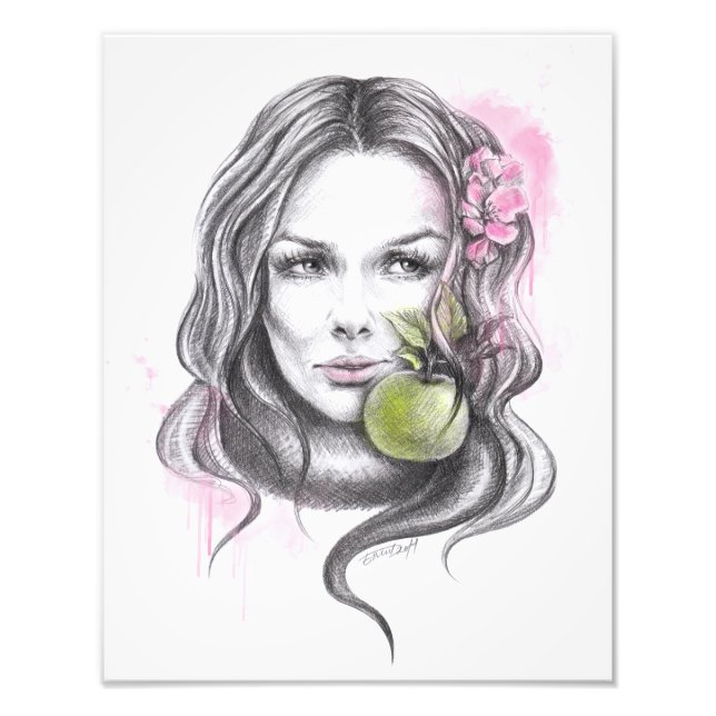 Woman portrait with apple and blossom Surreal art Photo Print (Front)