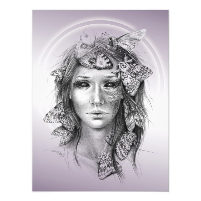 Woman Portrait with Moths Surreal Dark Fantasy Art Photo Print (Front)